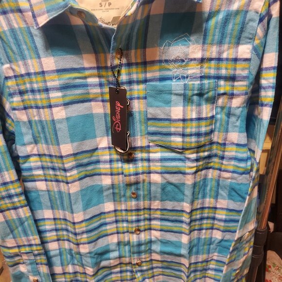 Cakeworthy Disney Alice In Wonderland Blue Flannel Shirt NWT - Picture 2 of 4
